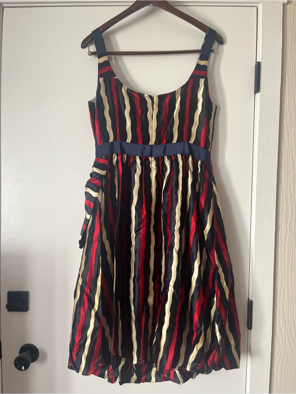 Marc Jacobs Red, Black & Cream Striped Midi Dress with Bow Detail - Picture 5 of 5